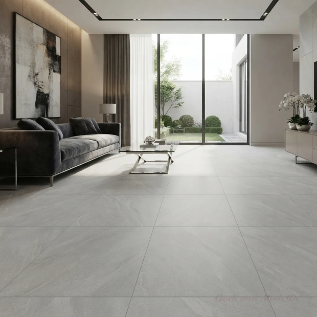 Gạch 80x80 Men Mờ Khắc Carving Vân Đá Xám Trắng Mn815