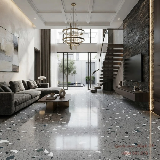 Gạch 80x80 Bóng Kính Terrazzo Xám Hạt Đá Lớn P8811 – Mẫu Gạch Lát Nền Đẹp Hiện Đại 2026