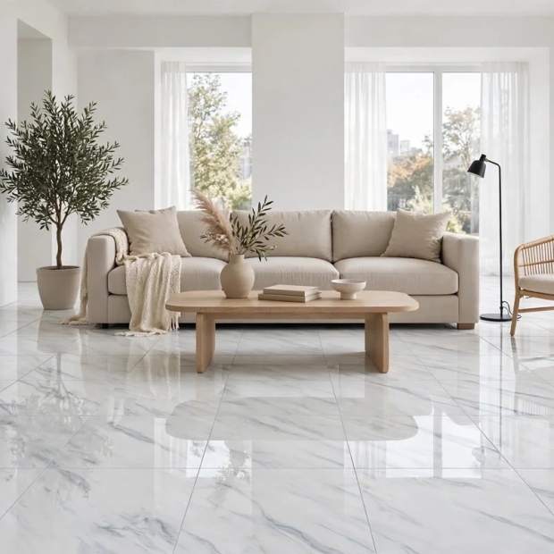 Gạch 80x80 Trắng Vân Đá Xanh Bóng Kính MV852 Nghệ Thuật