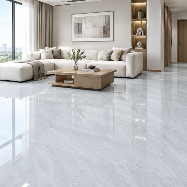 Gạch 80x80 Trắng Xám Vân Đá Bóng Kính MV806 Cao Cấp