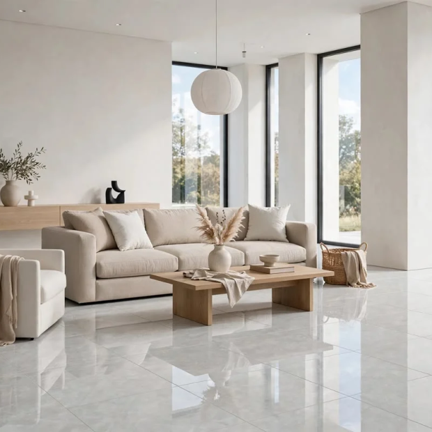Gạch Lát Nền 80x80 Xám Nhạt Vân Mây MV859 Bóng Kính