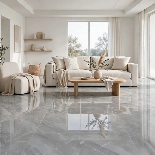 Gạch Lát Nền 80x80 Vân Đá Xám Bóng Kính MV854 Hiện Đại