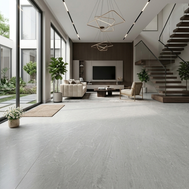 Gạch lát nền 80x80 mờ mịn màu xám nhạt TTC06 hiện đại sang trọng