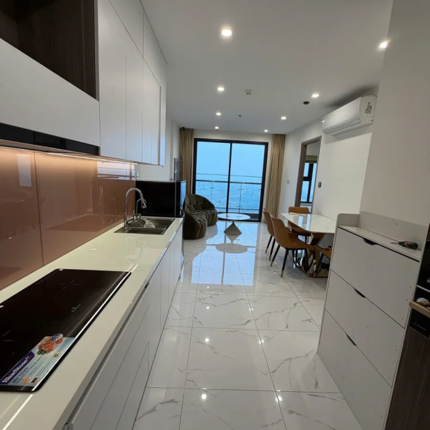 Gạch Viglacera 80x80 bóng kính vân đá trắng Mar2101 phòng khách hiện đại