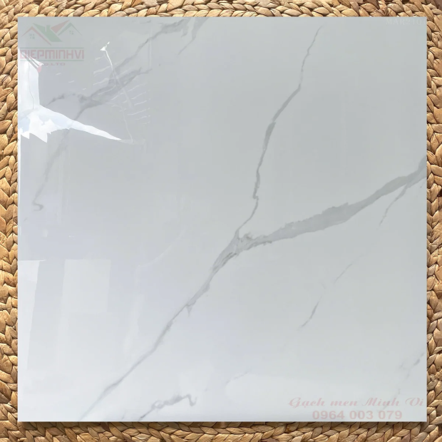 Gạch Viglacera 80x80 bóng kính vân đá trắng Mar2101 phòng khách hiện đại