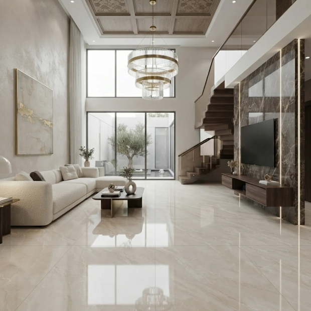 Gạch Viglacera 80x80 bóng kính vân đá vàng kem sang trọng mar2802