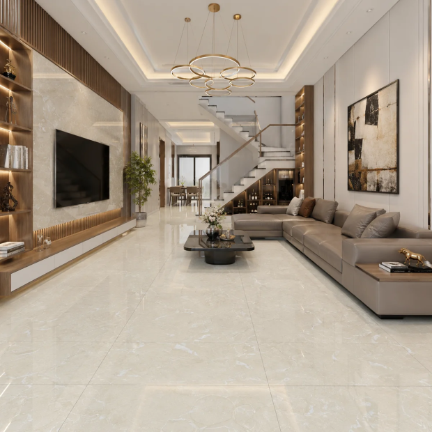 Gạch bóng kính 80x80 vân đá màu kem P8808 – Sang trọng, sáng không gian, xu hướng 2026