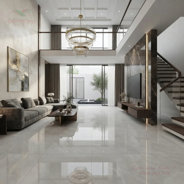 Gạch bóng kính 80x80 vân đá xám nhạt bề mặt sáng sang trọng Jun105