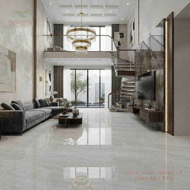 Gạch bóng kính 80x80 Viglacera GP883010 vân đá xám nhạt cao cấp