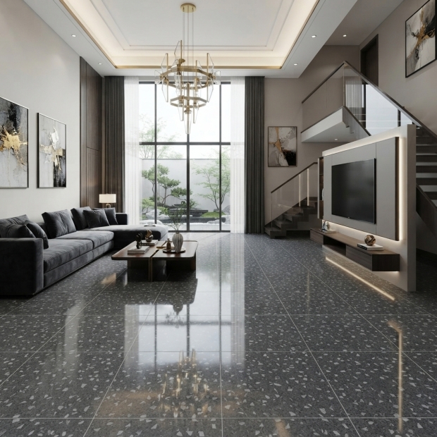 Gạch Terrazzo 80x80 Màu Xám Bóng Kính TTC04 Sang Trọng và Hiện Đại