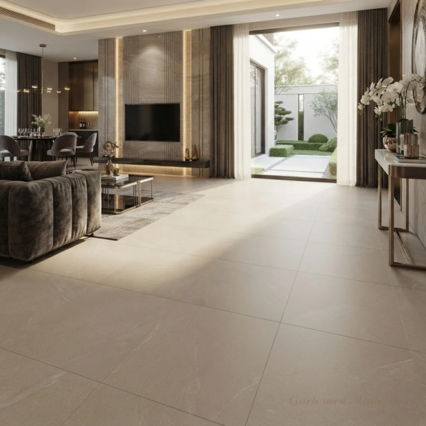 Gạch 80x80 Men Mờ Màu Vàng Kem Khắc Carving Vân Đá Nhẹ MN816