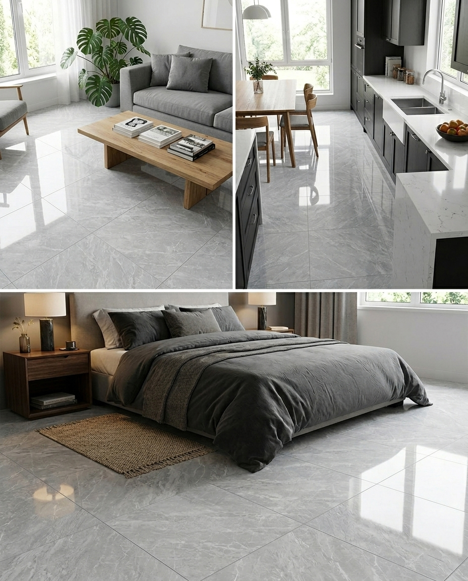 GẠCH 80X80 BÓNG KÍNH VÂN ĐÁ XÁM ĐẬM PHONG CÁCH HIỆN ĐẠI