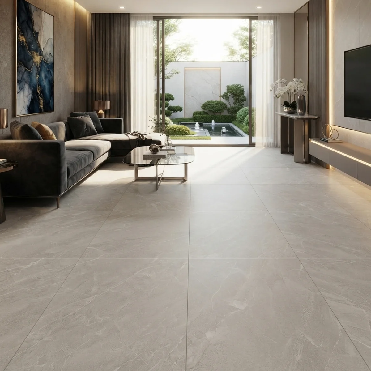 Gạch 80x80 men mờ carving MN819 lát nền phòng khách