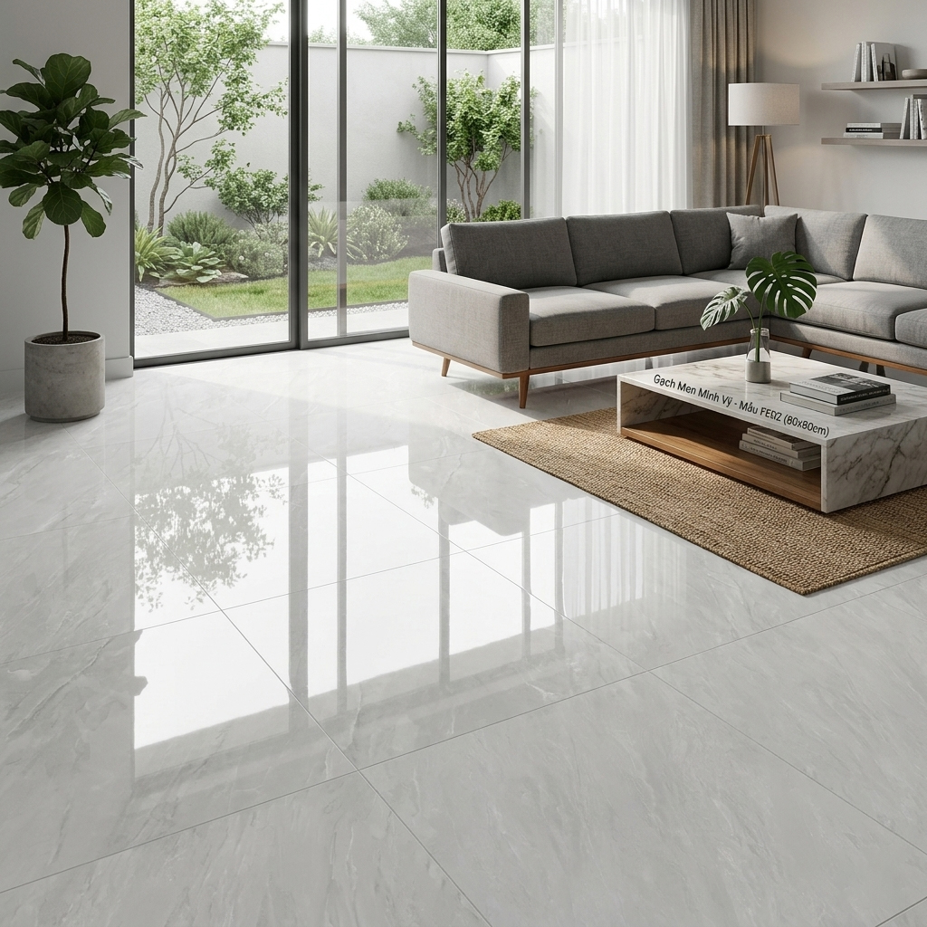 GẠCH BÓNG KÍNH 80X80 VÂN ĐÁ XÁM PHẢN CHIẾU ÁNH SÁNG TINH TẾ