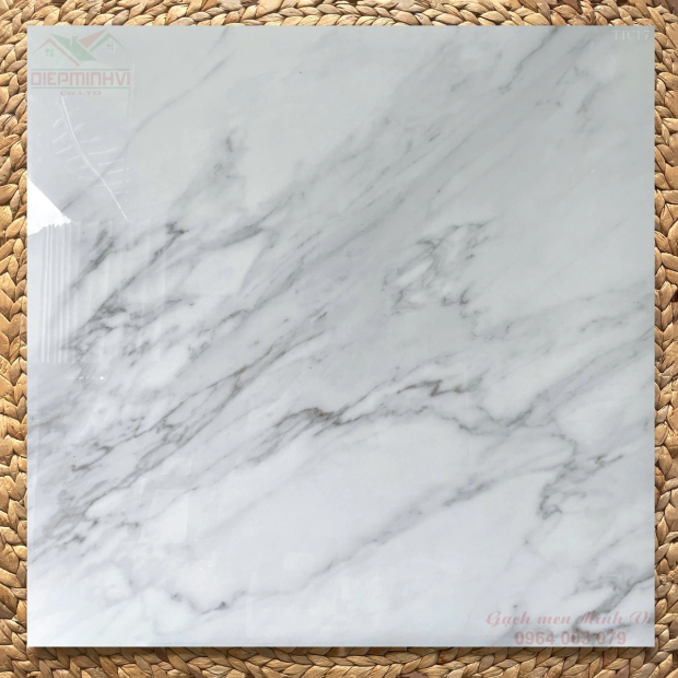 Gạch 80x80 bóng kính vân đá trắng vân mây xám P8817 lát nền phòng khách cao cấp
