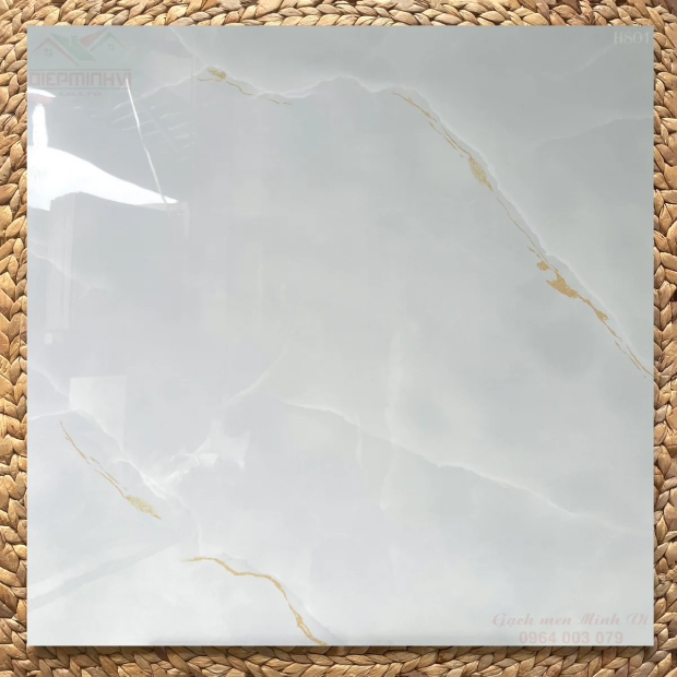 Gạch bóng kính 80x80 vân Onyx trắng chỉ vàng đẹp sang trọng H801